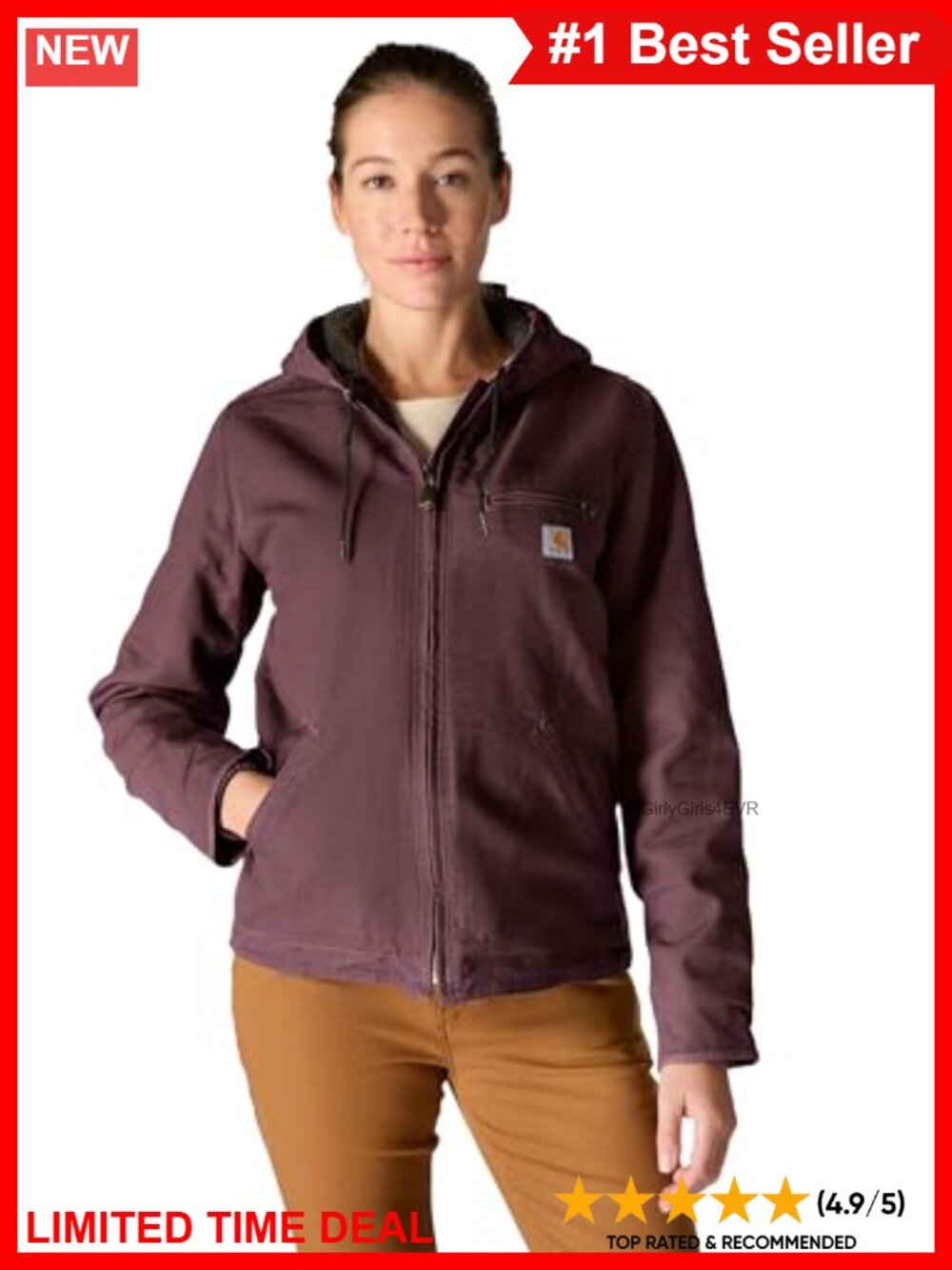 Washed Duck Sierra Jacket Sherpa Lined Hooded Work Utility Outerwear